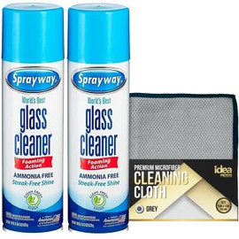 Idea Home Sprayway Glass and Window Cleaner with Spray Foam (2 Pack) Bundle Premium Microfiber Cleaning Cloth Streak and Lint Free 15x15 in