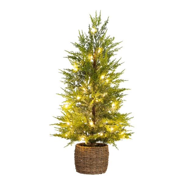 Nearly Natural 32in Pre-Lit Artificial Snowed Cypress Christmas Tree with