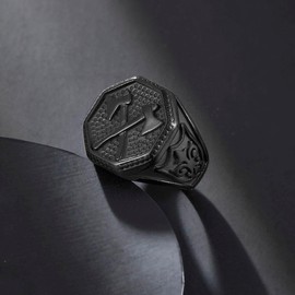 Joliernelle Nordic Viking Battle Axe Ring Stainless Steel Vintage Style Nordic Scandinavian Protection Amulet Jewelry, Non-precious metal, No Gemstone
