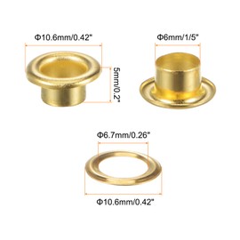 HARFINGTON 300set Grommets Kit Metal Eyelets 6mm 1/4" Hole Tiny Grommet with Washers for Shoes Clothes Belt Tag Bag Fabric Leather DIY Project, Gold Tone