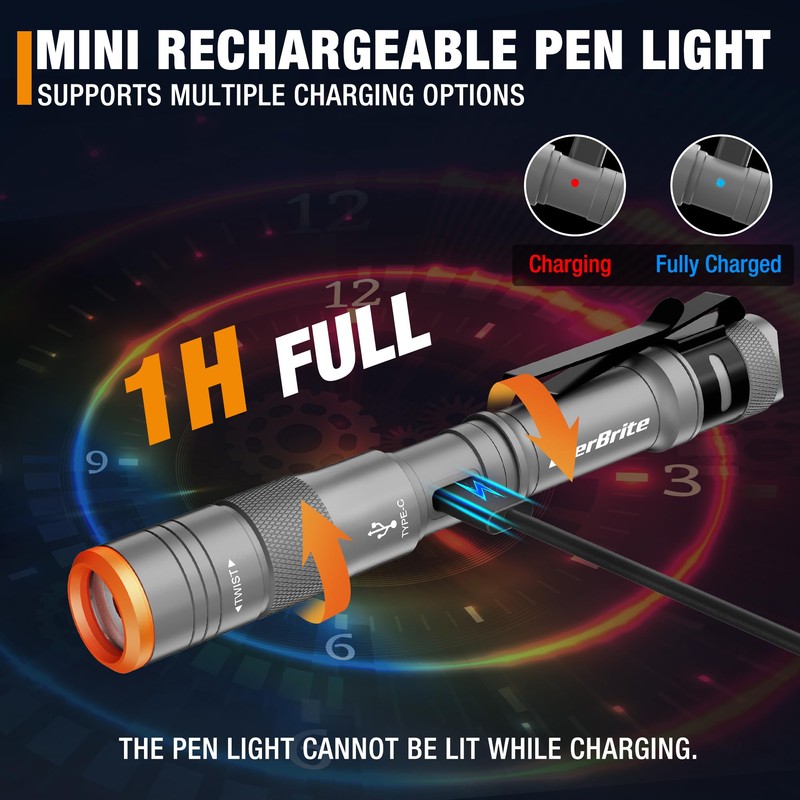 EverBrite Mini Pen Light, Rechargeable Pocket Pen Flashlight with USB