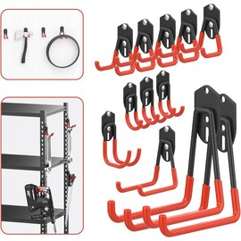 12PCS Garage Storage Hooks, Wall Mount Utility Hooks for Tools, Ladders, Cords, Folding Chairs, Shovels and Rakes, Shelving Hooks for Keyhole Shelving Units - Style: Hooks for Wall and Shelving Units