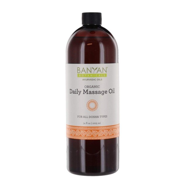 Banyan Botanicals Daily Massage Oil – Organic Ayurvedic Massage Oil – for All Skin Types & Doshas – Moisturizes, Nourishes The Tissues & Calms The Mind – 34oz. – Non GMO Sustainably Sourced Vegan