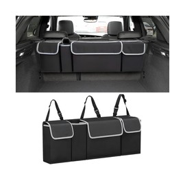 AUCELI Car Trunk Organizer, Backseat Hanging Large Storage with Adjustable Straps, Waterproof Collapsible Cargo Bag with 4 Pockets, Sturdy Space Saver Frees Trunk Floor for SUV, Truck, MPV