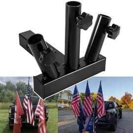 Upgrade Hitch Mount 3 Flag Pole Holder Heavy Duty Universal Flagpole Holder Truck Bracket for 2" Trailer Receiver (Hitch Pin and Clip Included)