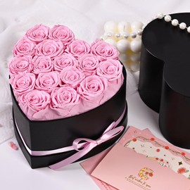 Livofloral Rose Box, 17 Eternal Roses, Infinity Roses, Pink Rose, Gifts for Mother, Birthday, Valentine's Day, Wedding Anniversary, Heart Rose Box for Girlfriend, Women, Grandma