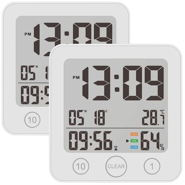 infactory Bathroom Hanging Clock: Set of 2 Bathroom Clock Thermo/Hygrometer