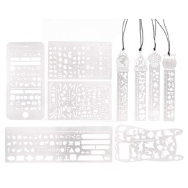 9pcs/Set Multi Functional Creative Hollow Out Metal Stainless Steel Graffiti/Alphabet/Number Ruler School Supplies for Students Hand Drawing Account Template DIY Diary Graphics Design Bookmark Ruler