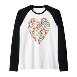 Colorful Matryoshka Doll Heart Design Raglan Baseball Tee