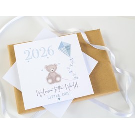 New Baby Boy Card 2026 - Handmade Welcome to the World, Newborn Baby Card - Blue Teddy Bear Theme - Size 15 x 15cm, Blank Inside