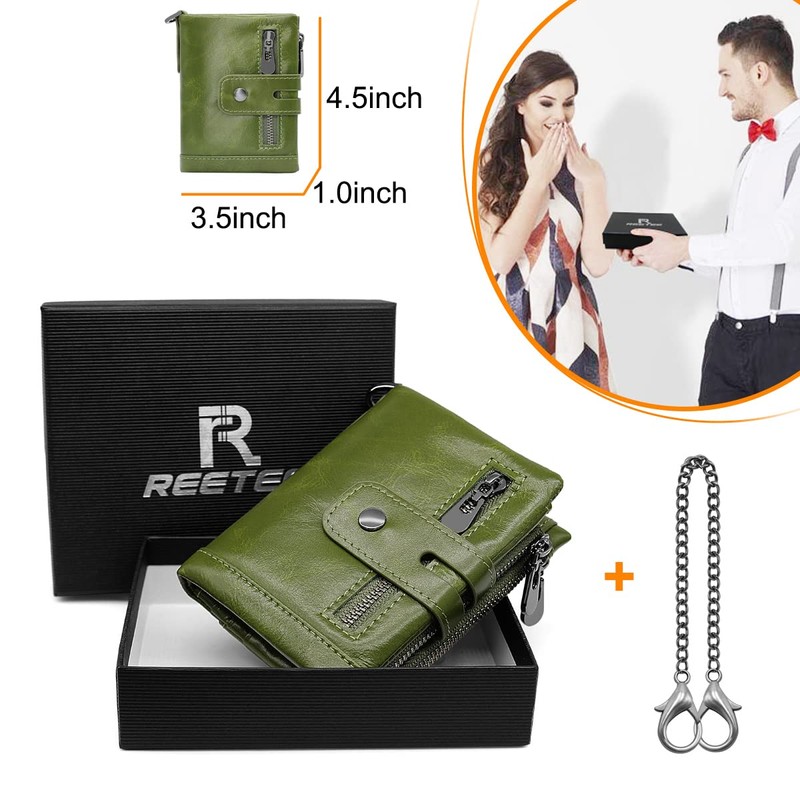Reetee Women’s purse, small, leather zip, RFID protection, 16 card