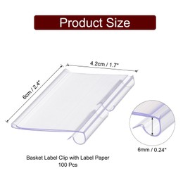 sourcing map 100pcs Basket Labels Clip 2.4 x 1.7 Inch Plastic Removable Storage Bin Labels Tags with Label Papers for Baskets, Storage Closet, Cube Box, Cloth Bins, Food Pantry, Clear