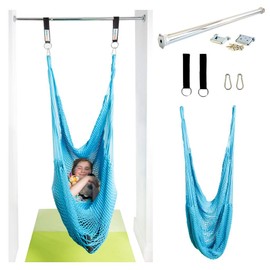 DreamGYM Doorway Hammock Swing - Hammock Chair with Stand in Door Frame- Sensory Swing for Adults and Children - Sky Blue