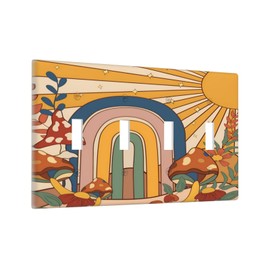 Vintage Boho Rainbow Sun Floral Mushroom Light Switch Cover 4 Gang Quad Toggle Wall Plate Electrical Faceplate Switchplate Outlet Covers Plate Decorative for Home Decor