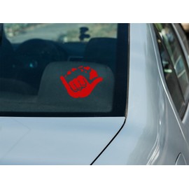 Shaka Hawiian Island Hang Loose Decal Sticker Cars Trucks Vans Walls Laptops Cups- 5.5 Inches (Red)