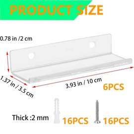 Rumgug Vinyl Record Wall Mount Plates Shelf 6-Piece Set, Acrylic Vinyl Record Wall Mounts, Acrylic Record Shelf for Displaying LPs at Home or Office, Clear