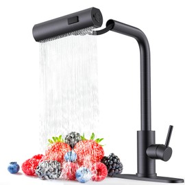 AVSIILE Single Hole Kitchen Faucets with Pull Down Sprayer, Single Handle, Oil Rubbed Bronze, Pull Out Tap, Stainless Steel Waterfall Sink Faucet, Suitable for Farmhouse Camper Laundry Rv Bar