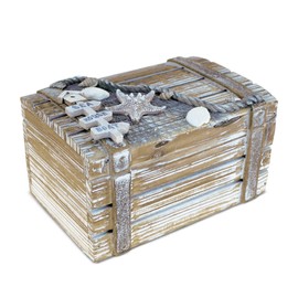 Puzzled CoTa Global Baja Beach Medium Wooden Jewelry Box - Handcrafted Nautical Trinket with Seashell and Starfish Decorations Accent Tabletop Home Decor - 6.75 Inch