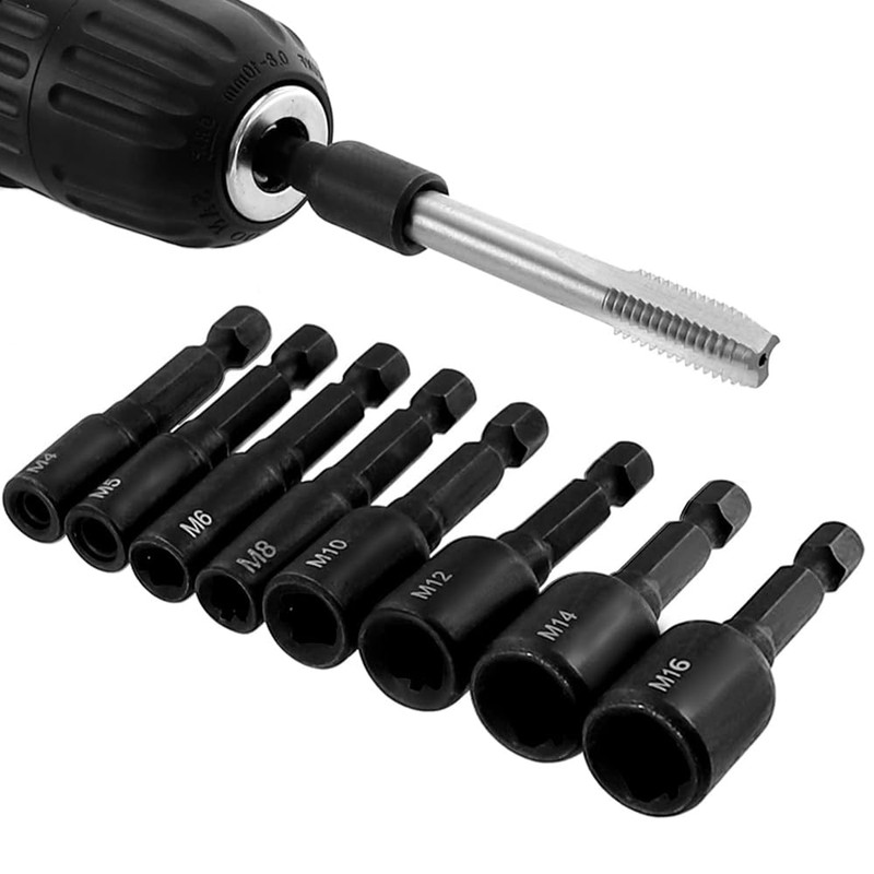 Mesee 8 Pieces M4-M16 Tap Socket Adapter, 1/4 Inch Hex