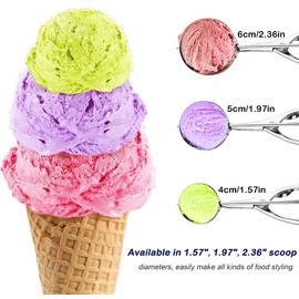 LCE Cream Scoop Set, Stainless Steel, 3 Pieces of Trigger with Fruit, Ice Cream, Mashed Food (Large, Medium and Small)