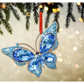 JUESMOS Metal Butterfly Christmas Ornaments Blue Butterfly Ornaments for Christmas Tree Crystal Butterfly Hanging Ornament Rhinestone Butterfly Decor Butterfly Keepsake Gifts for Women Girls Kids