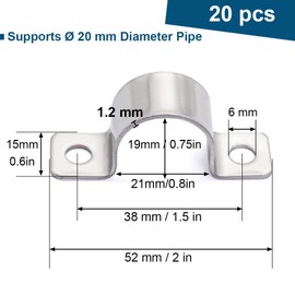 FamlTol 2 Hole Conduit Clips 304 Stainless Steel Pipe Clip Heavy Duty Pipe Clamp U Shaped Brackets for Water Pipes, Gas Pipes Cable Fixing 20 Pcs Ø 20 mm