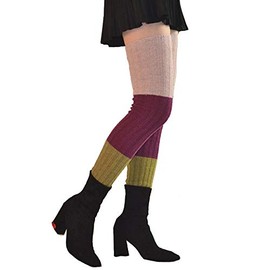 Womens Funny Novelty Wool Leg Warmer Thermal Girls Vintage 80s Cable Knit Footless Thigh Highs Striped Long Winter Stocking Slouch Thick Warm Boot Socks for Party Sports Gifts，Purple Grass Green