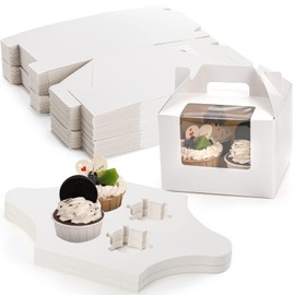 Jucoan 40 Pack Cupcake Containers, 4 Count White Kraft Paper Cupcake Boxes with Insert Window and Handle, Cupcake Holder Bakery Pastry Boxes Gable Party Favor Treat Boxes for Wedding Birthday