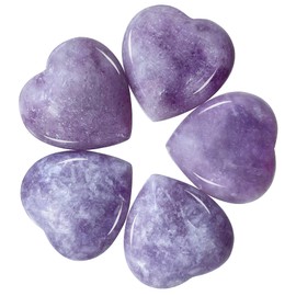 Ladeukoi Ladeukoi 5Pcs Natural Purple Strengite Crystal Love Heart Stone, Polished Palm Pocket Stones Healing Therapy Chakra Balancing 1 Inch(25mm)