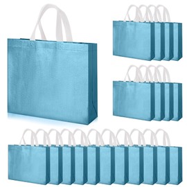 Haokuaile Glossy Lake Blue Gift Bags with Handle and Sturdy Base,Reusable Non-woven Holiday Gift Bags Bulk,20 PCS,12.6 x 4.72 x 11.02 In,for Xmas, Birthday, Wedding, Party,Easter(Lake blue, S)