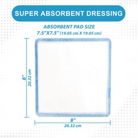 MedVance Super Absorbent Dressing, Dressing Pads for Wound Care, for Pressure Ulcers and 1st/2nd Degree Burns, Superior Moisture Absorbency Bandages, Box of 5 dressings (8"x8")