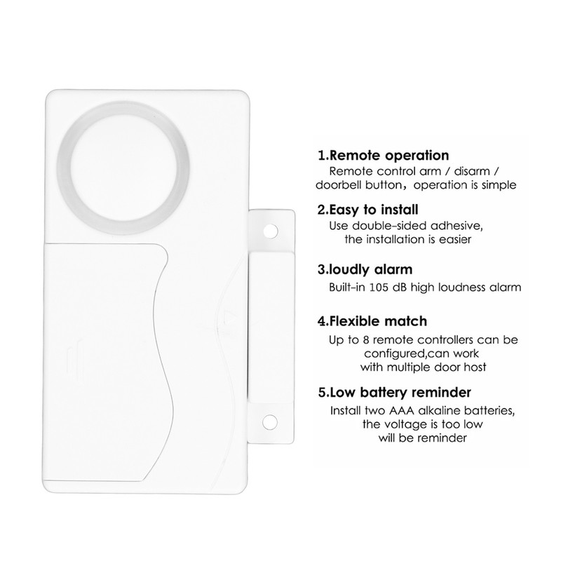 Door Open Sensor Alarm 105dB Low Battery Alert Doorbell Function