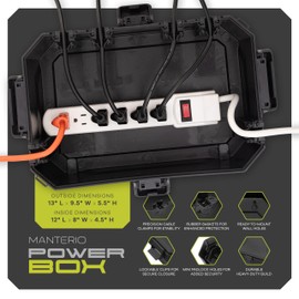 Manterio Power Box – IP55 Weatherproof Cord Connection Box – Heavy-Duty Outdoor Electrical Box for Outlet, Plug, Socket, Timer, Power Strip, and Holiday Light Decoration Protection Cover