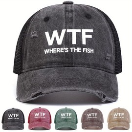 Unisex WTF Letter Print Wash Baseball Mesh Cap Outdoor Sport Adjustable Sunscreen Leisure Hat Spring Autumn Travel Tourism Beach Vacation - Color: khaki