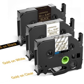 Replacement for Brother P Touch Label Tape Gold on Clear TZe TZ 12mm 0.47 Inch Label Maker Tape TZe-134 TZe-234 TZe-334 (Gold on Clear/White/Black) for Brother PT-D210 PT-H110 PT-D400 PT-D600, 3-Pack