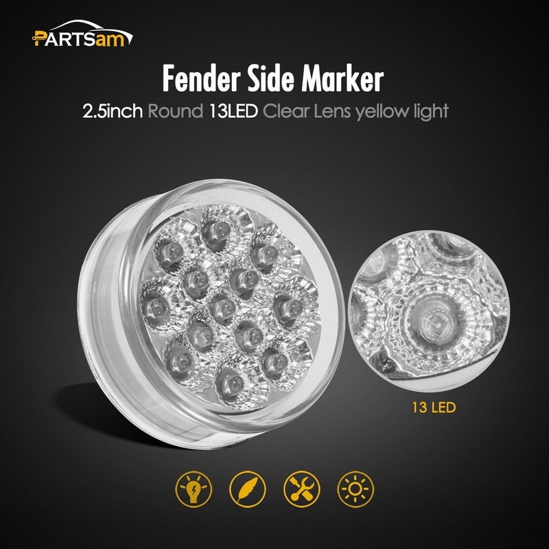 Partsam 2 Pcs 2.5" Round Amber 13 LED Side Marker