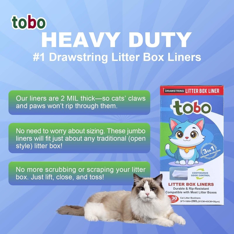 Tobo Cat Litter Box Liners, 30 Count, 2 Mil Extra-Durable