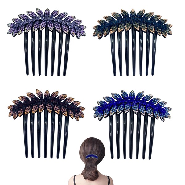KuuGuu 4 PCS Women leaf Hair Comb Pins Rhinestone Slide Clips Bride Wedding Headdress Hair Accessories