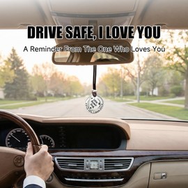 YYDESN Drive Safe I Love You Rearview Mirror Hanging Ornament, Little Pocket Hug Heart Car Charm Gift for Boyfriend Girlfriend Husband Wife, New Driver Safe Driving Reminder, Romantic Car Accessory