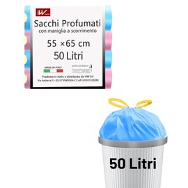HW CASA Pack of 60 Eco Friendly Bin Liners 50L Recycled LDPE Scented Trash Bags with Push Handle Equipped with Drip Guard Perfect for Home and Office Blue Pink