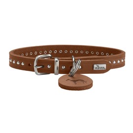 HUNTER Aalborg Style Dog Collar, Colour: Cognac, Greased Full Cowhide Leather, Robust, Comfortable, Stylish Studded Trim, Made in Germany, Size: 32