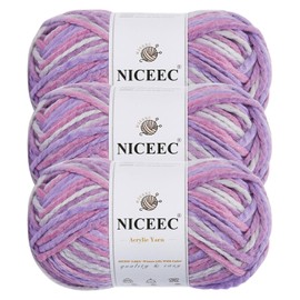NICEEC 3 Skeins Bulky Acrylic Yarn Soft Colorful Yarn for Crocheting Quality Yarn Bulky Yarn Multicolored Yarn for Knitting -Total Length 3×120 yds/3×5.3oz-Grape