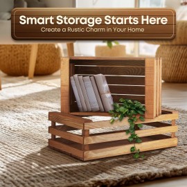 CE Compass Decorative Storage Wooden Crates Vintage Wood Storage Crate Rustic Nesting Trays