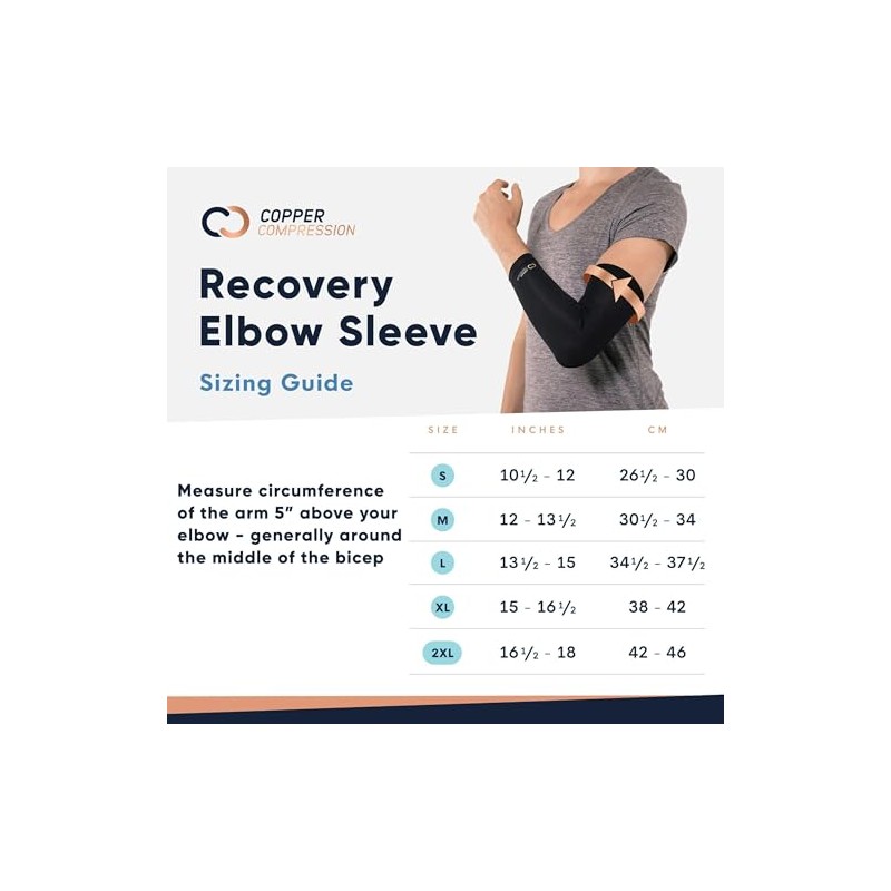 Copper Compression Recovery Elbow Sleeve, #1 Guaranteed Highest Copper Content!