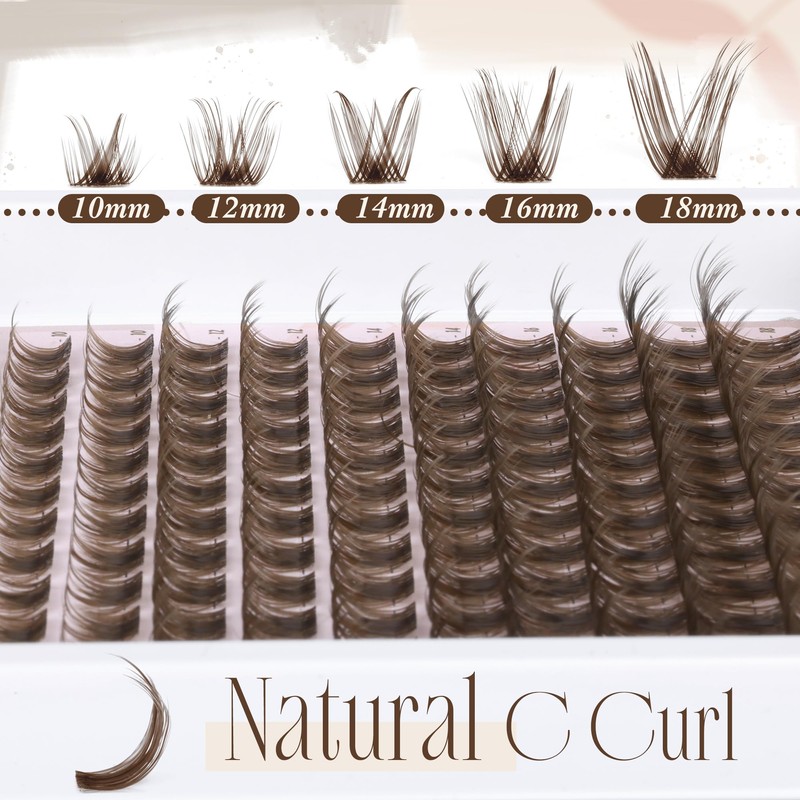 Brown Lash Clusters Kit, Natual Fishtail Lash Extension Kit, Wispy