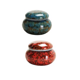 Small Urn for Human Ashes, 2 Piece Set, Mini Keepsake Urns 5 x 4 cm, Beautiful Ceramic Ash Tray, Tiny Container for Pets (Red+Blue)