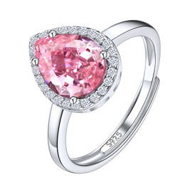 Suplight Women Ring Sterling Silver October Birthstone Ring Pink Ring Adjustable