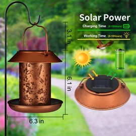 Hummingbird Solar Bird Feeder for Outdoors Solar Lanterns Metal Waterproof Outside Wild Bird Feeders Birthday Gifts for Women Mom Grandma Outdoor Hanging Garden Decor Lights for Yard, Patio