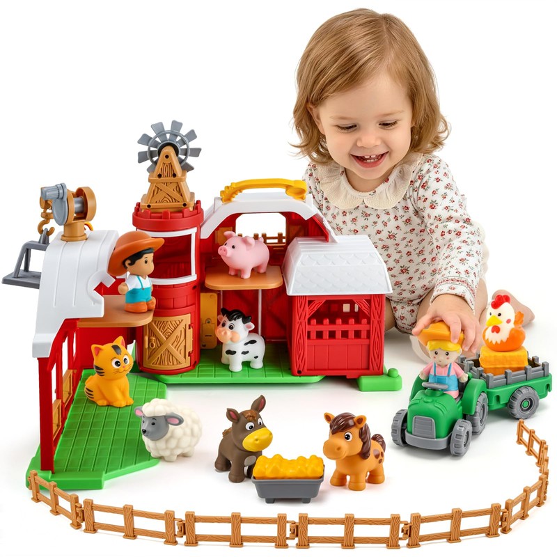 30-Piece Upgraded Farm Animal Big Barn Playset Gifts for Toddlers