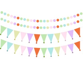 Pastel Party Decorations Colorful Circle Dots Baner Pastel Pennant Banner Triangle Bunting Flag for Spring Unicorn Birthday Pastel Baby Shower Bridal Shower Easter Party Decorations 4 pcs